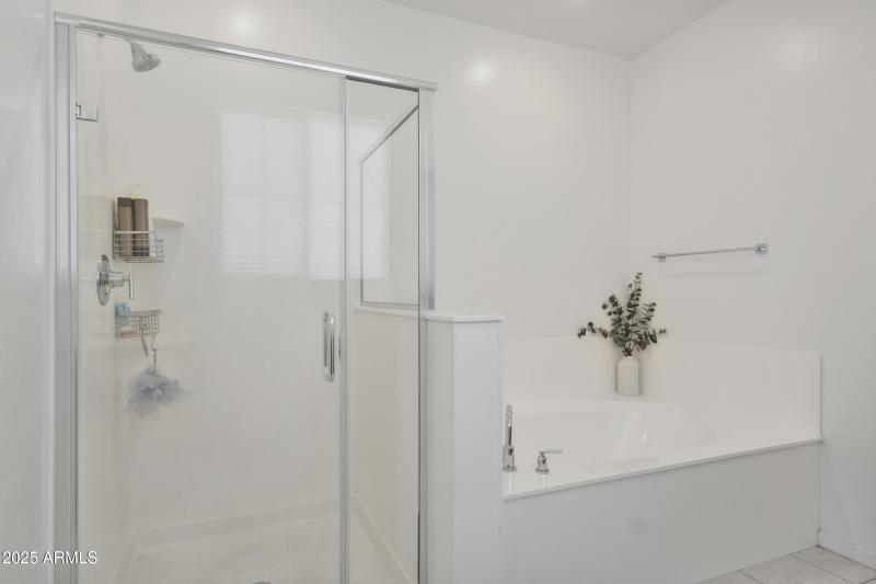 Standing shower with separate tub.
