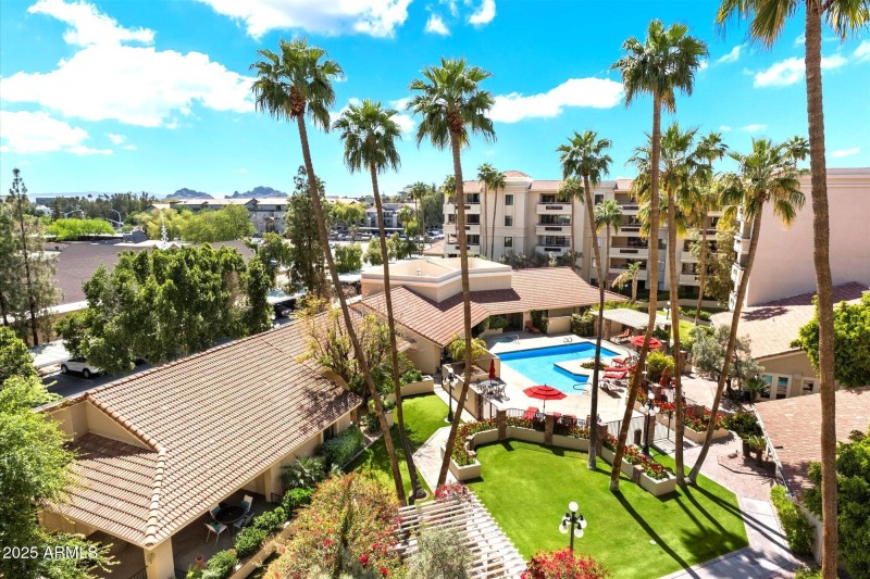 Resident balcony area view of pool
