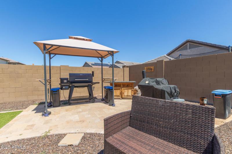 Travertine Patio, Canopy, & Cabinet
