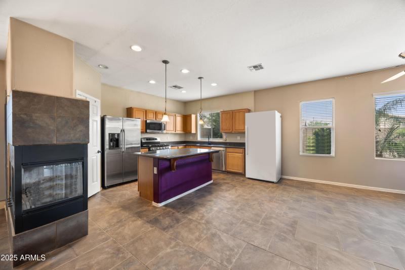 Kitchen with 3 way fireplace