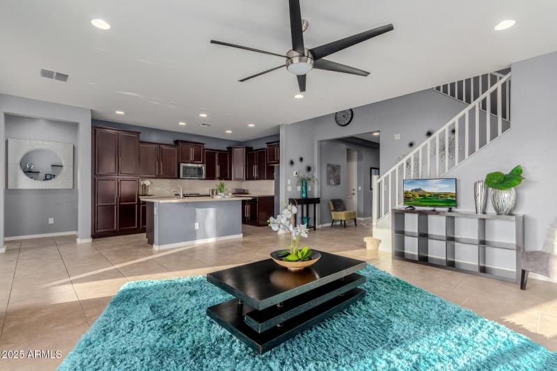 living room and view of kitchen