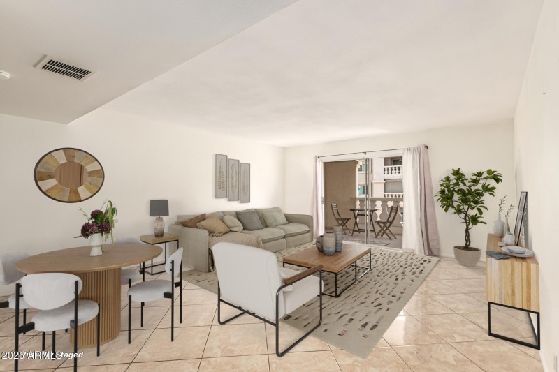 Virtually Staged Living Room and Dining