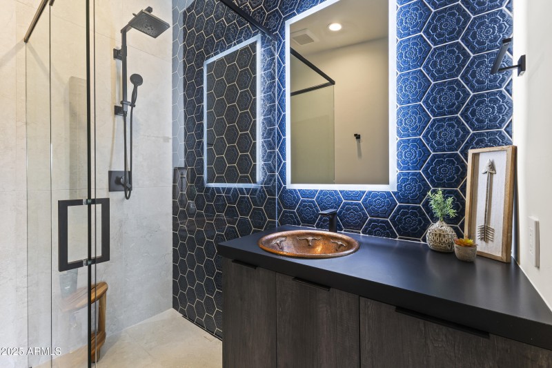 Guest Bath 1 Hexagon Tile w Copper Sink