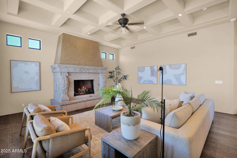 Cantera stone fireplace