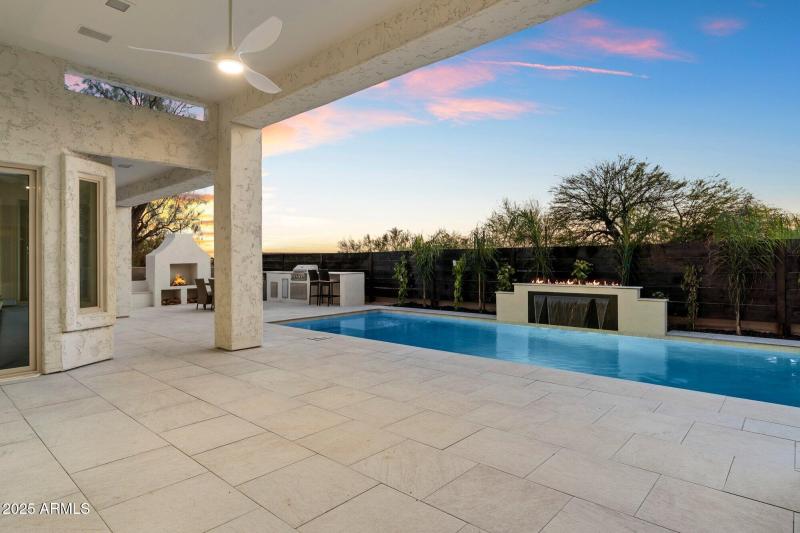 Backyard with Waterfall and Fire Feature