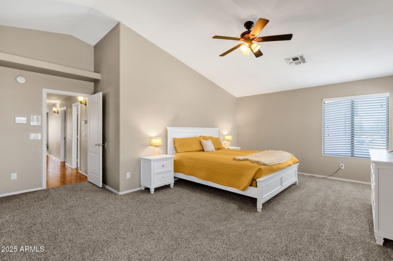 Primary bed with hall view