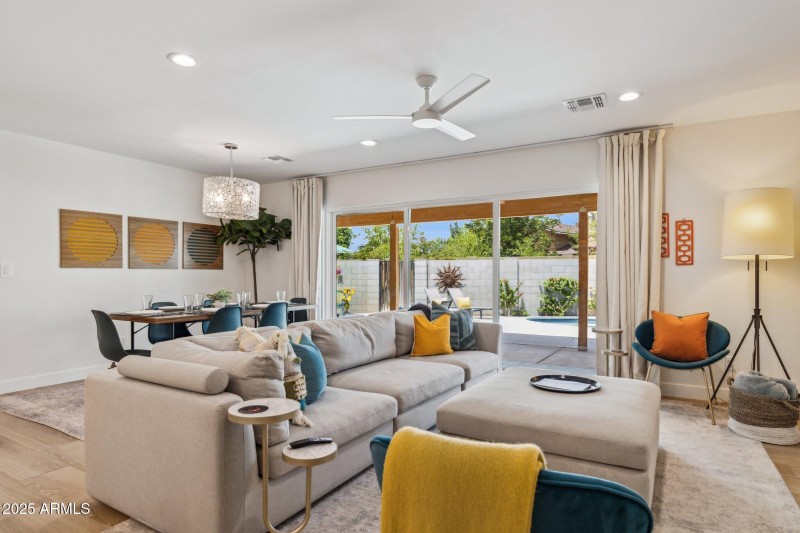 back living room and dining area