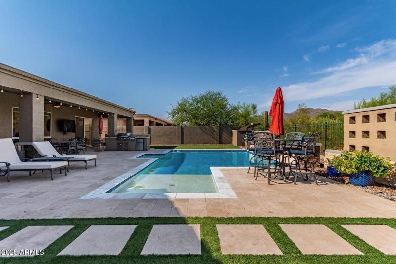 Extended Travertine Patio with Mounti