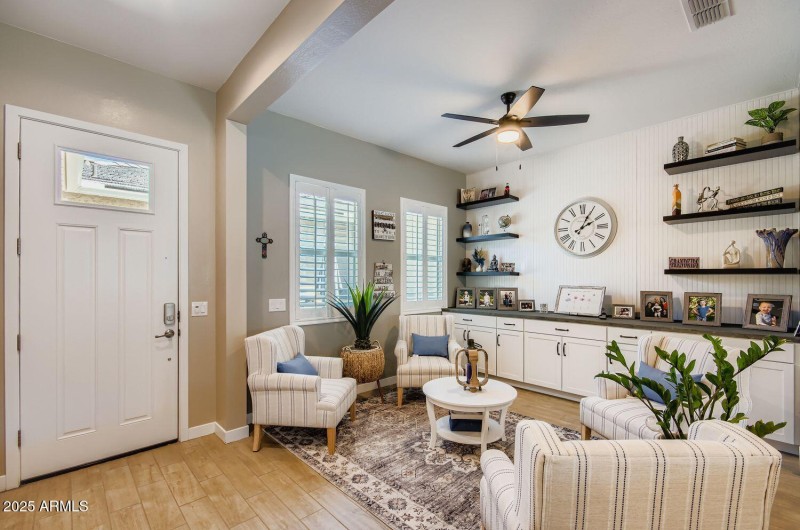 Front Flex Room, built in cabinetry