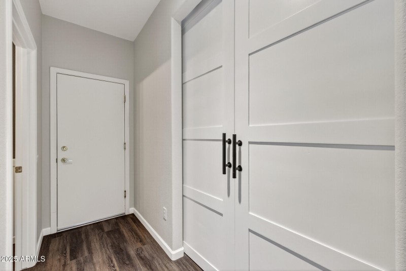 Barndoors into the guest bedroom.