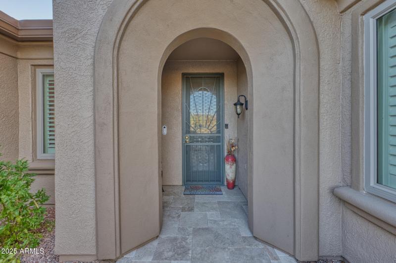 Stylish Travertine Patio Entry