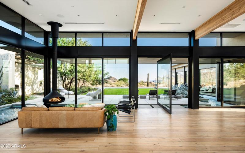 Door pivots to exit rear of home