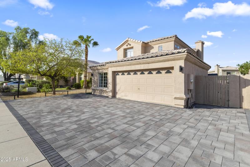 side view of paver driveway