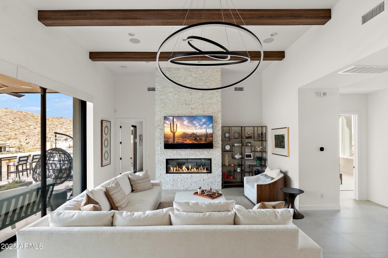 Beautiful stone gas fireplace