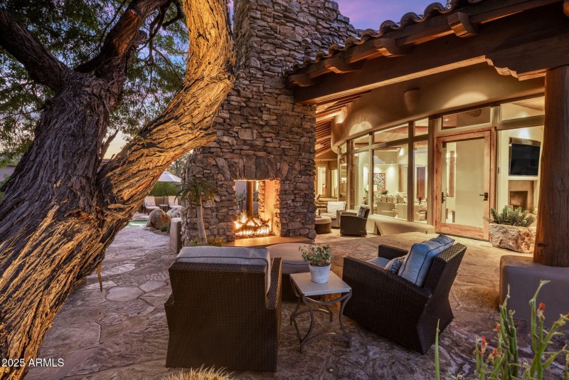 Two-Way Fireplace at Twilight