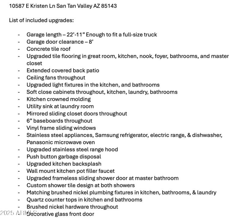 10587 E Kristen Ln_LIST OF UPGRADES