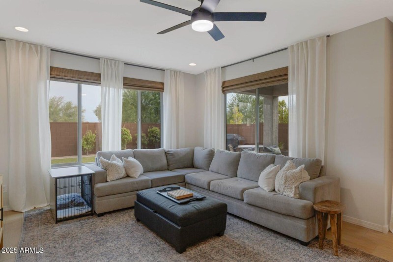 Living room with view to backyard