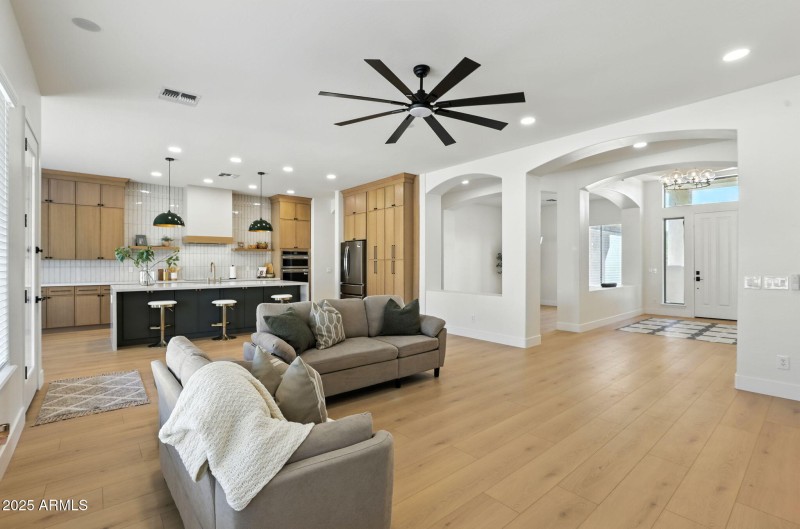 Great room features brand-new flooring