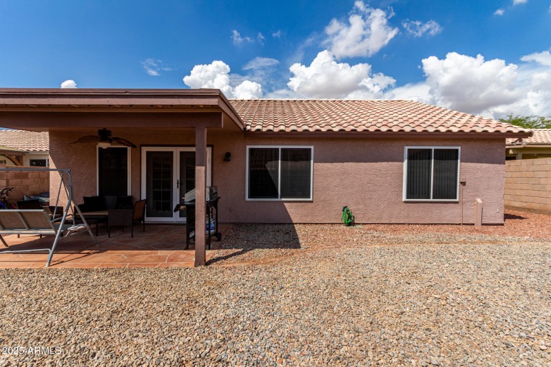 Rock landscaped backyard