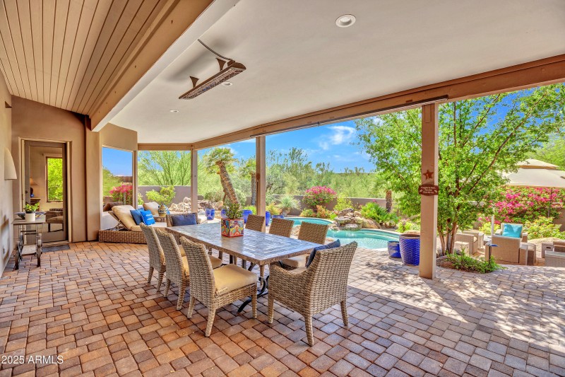 Large covered patio with heaters