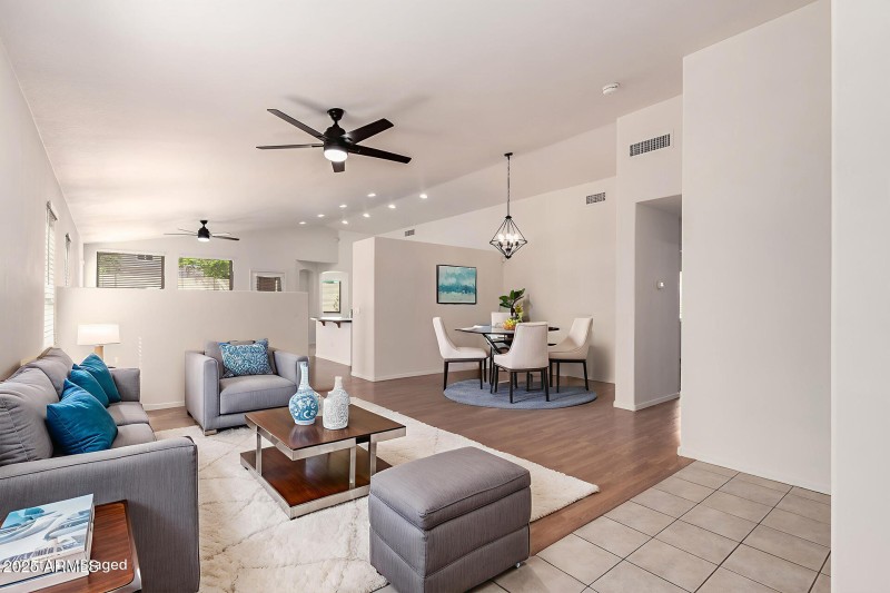 Virtually Staged Living Room and Dining