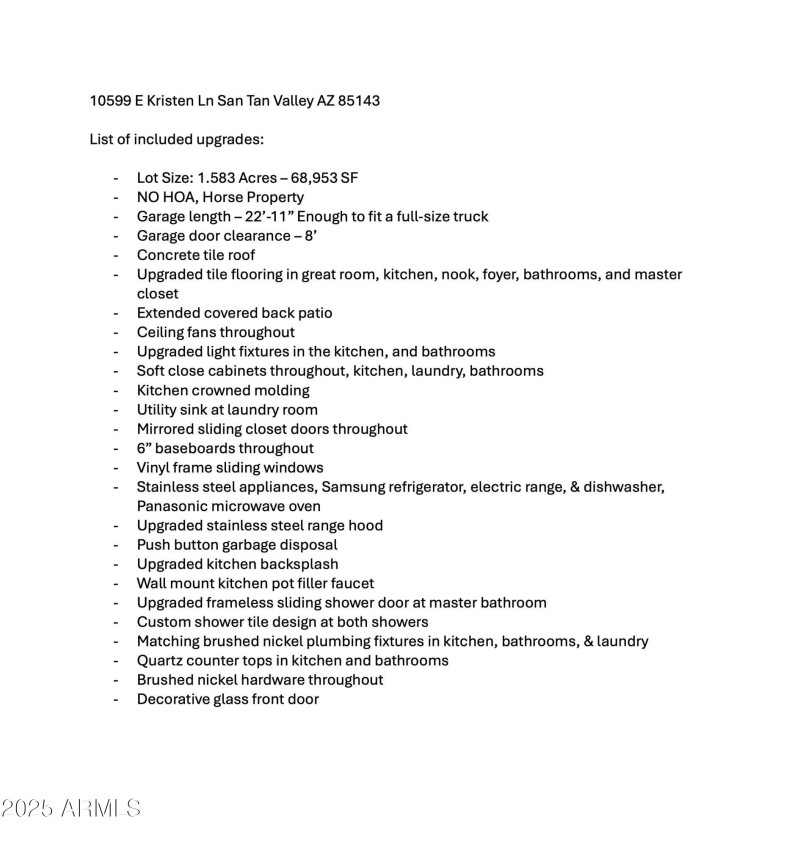 10599 E Kristen Ln_LIST OF UPGRADES