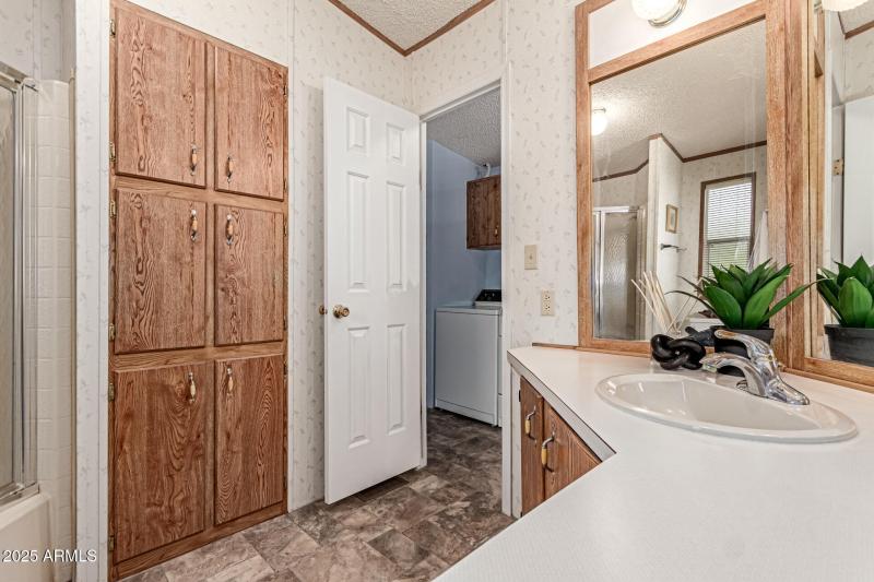 Large bathroom with storage