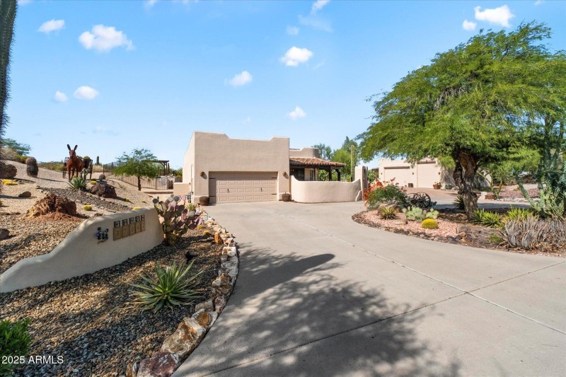 Circular driveway to attached garage