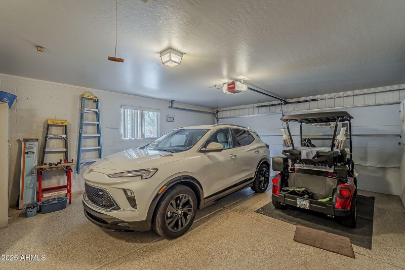 Double garage with coated flooring