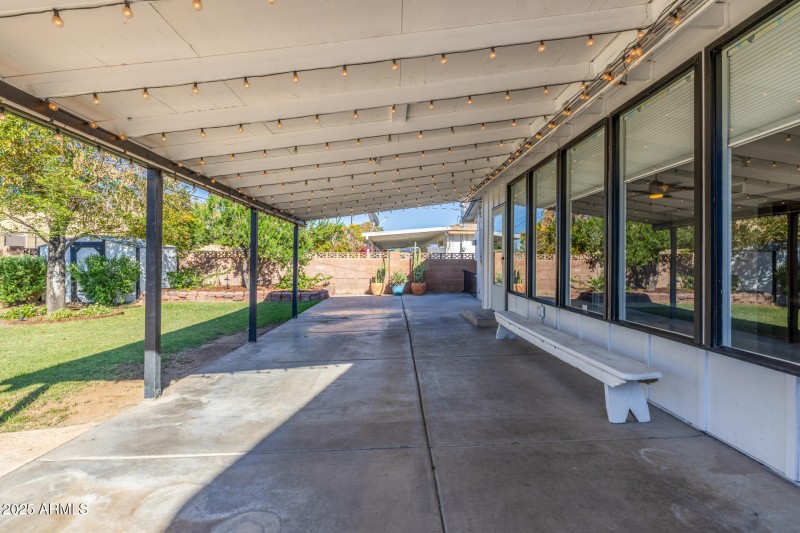 back patio with bistro lights