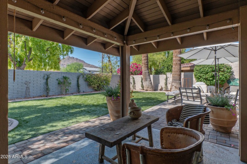 Covered patio with Camelback view