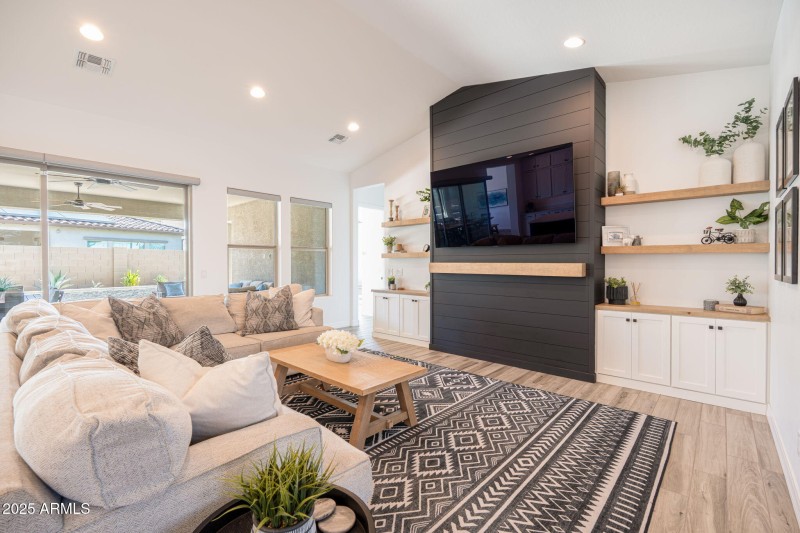 great room with custom built-in cabine