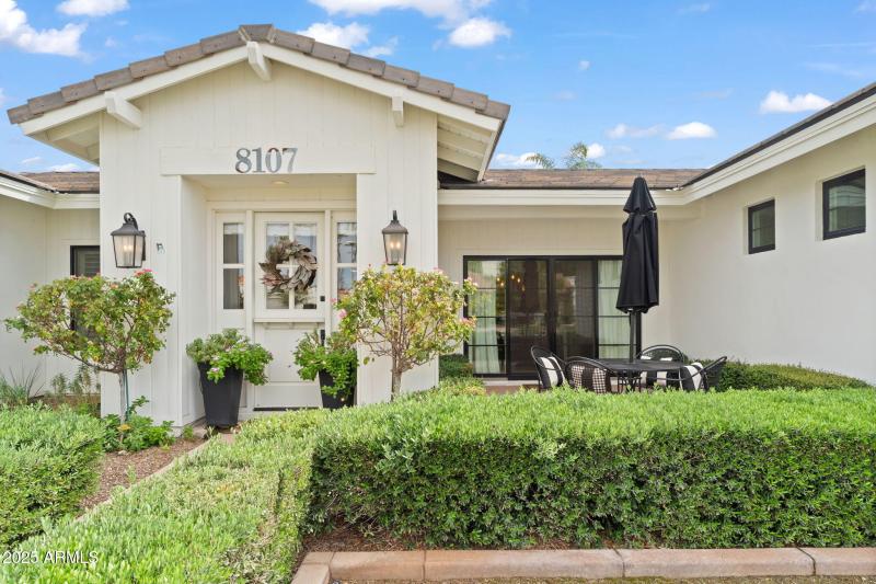 Front Entry and Charming Patio