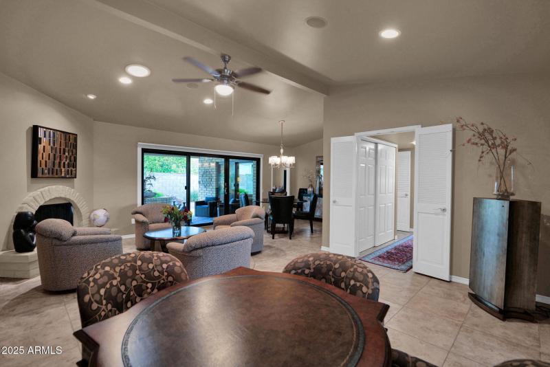 Living room open to dining room