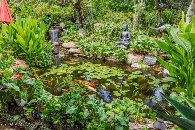Koi Pond and Copper Statues