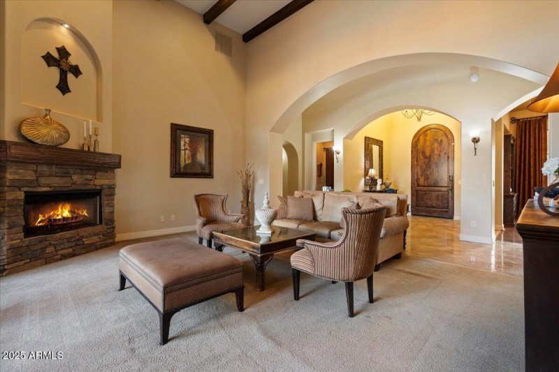 Fireplace and Arched Entryways