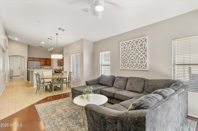 Family room to dining and kitchen