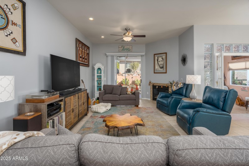 Living room with slider to back yard