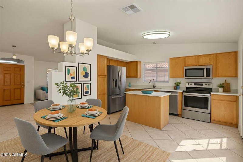 Kitchen and Dining staged