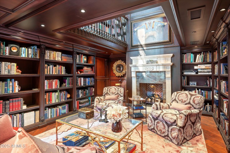 Lower Library with. Hearth