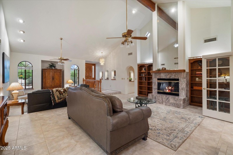 Vaulted Ceiling and Drmatic Firelace