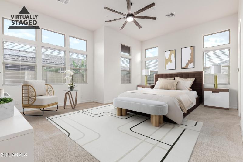 primary bedroom staged