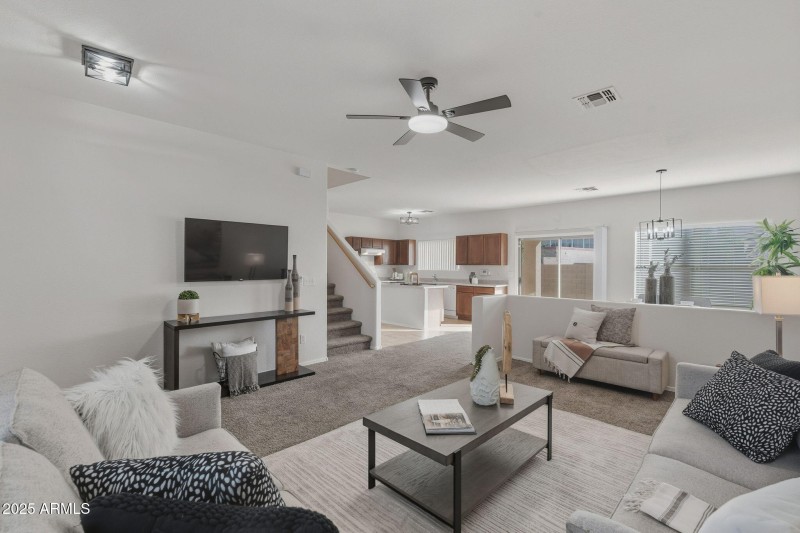 Living room to Dining and Kitchen