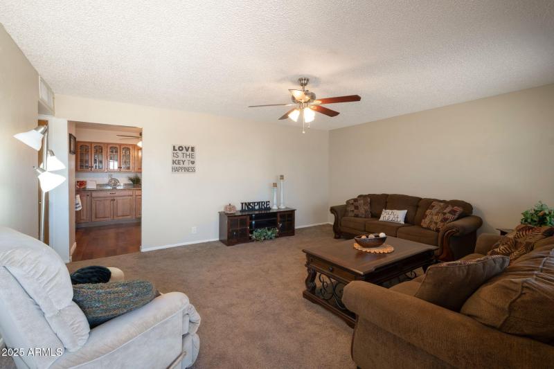 Living room looking into kitchen