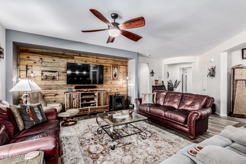 Cozy up with the fireplace