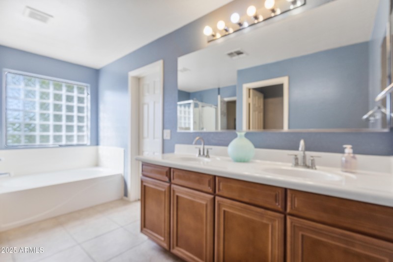 grand en suite with dual vanities