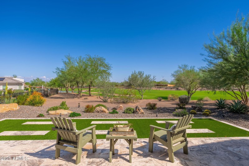 Patio with golf course views