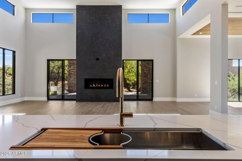 105th t Kitchen Sink and Fireplace