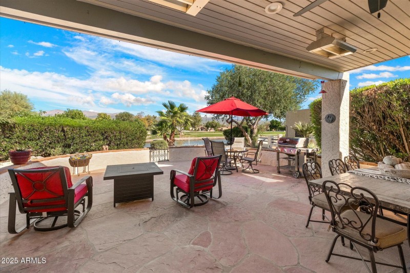 Beautiful covered patio with heaters