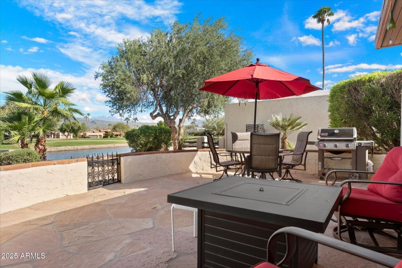 Patio on the golf course and water